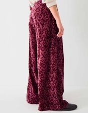 East Jude Print Velvet Wide Leg Trousers, Red (BERRY), large