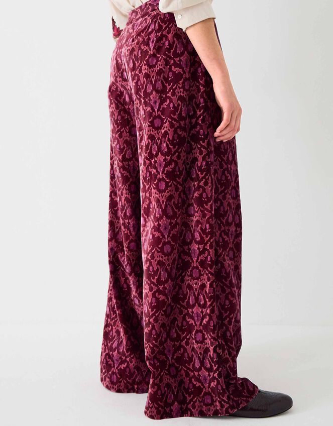 East Jude Print Velvet Wide Leg Trousers, Red (BERRY), large