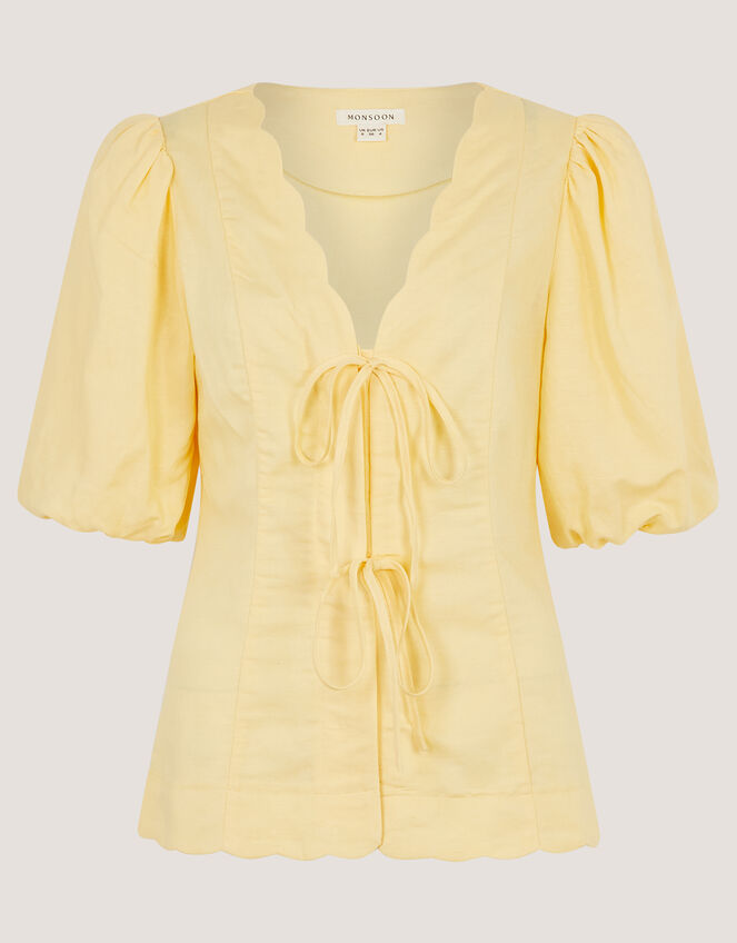 Willow Puff Sleeve Tie Front Top, Yellow (YELLOW), large
