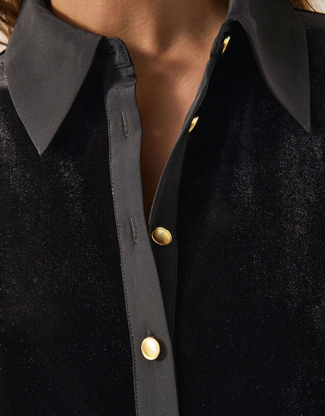 Clay Collar Velvet Blouse, Black (BLACK), large