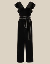 Dionne V-Neck Velvet Jumpsuit, Black (BLACK), large