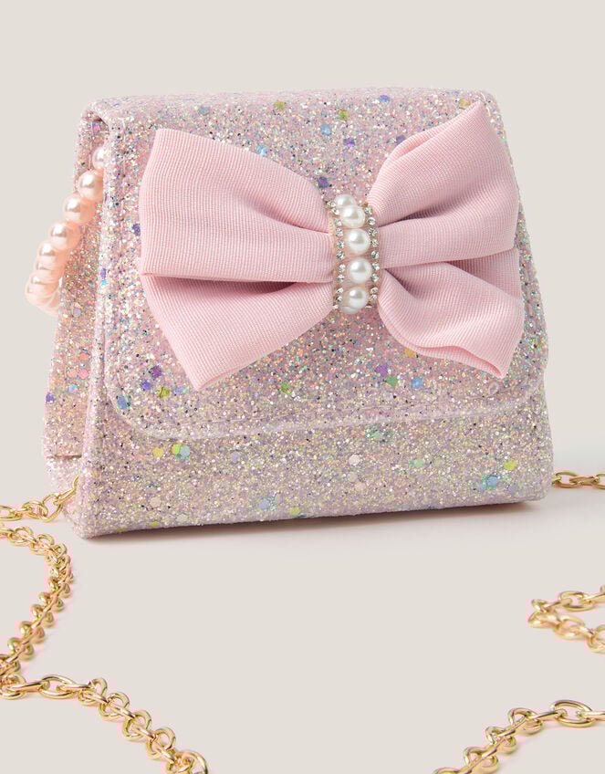 Bow Glitter Pearl Handle Bag, , large