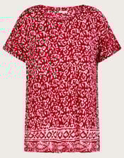 Scoop Neck T-Shirt in Linen Blend, Pink (PINK), large