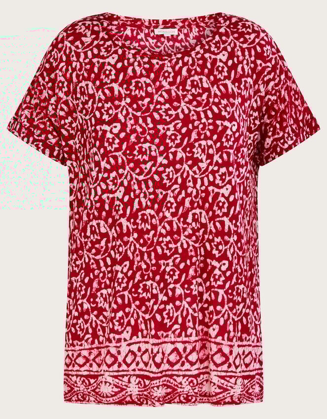 Scoop Neck T-Shirt in Linen Blend, Pink (PINK), large