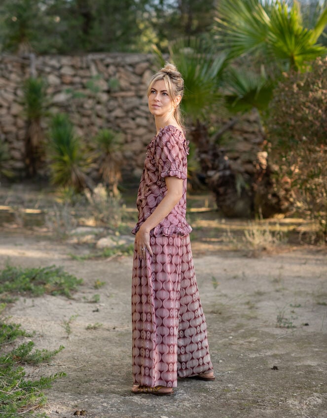 Lyrical Sisters Hourglass Print Trousers, Brown (BROWN), large