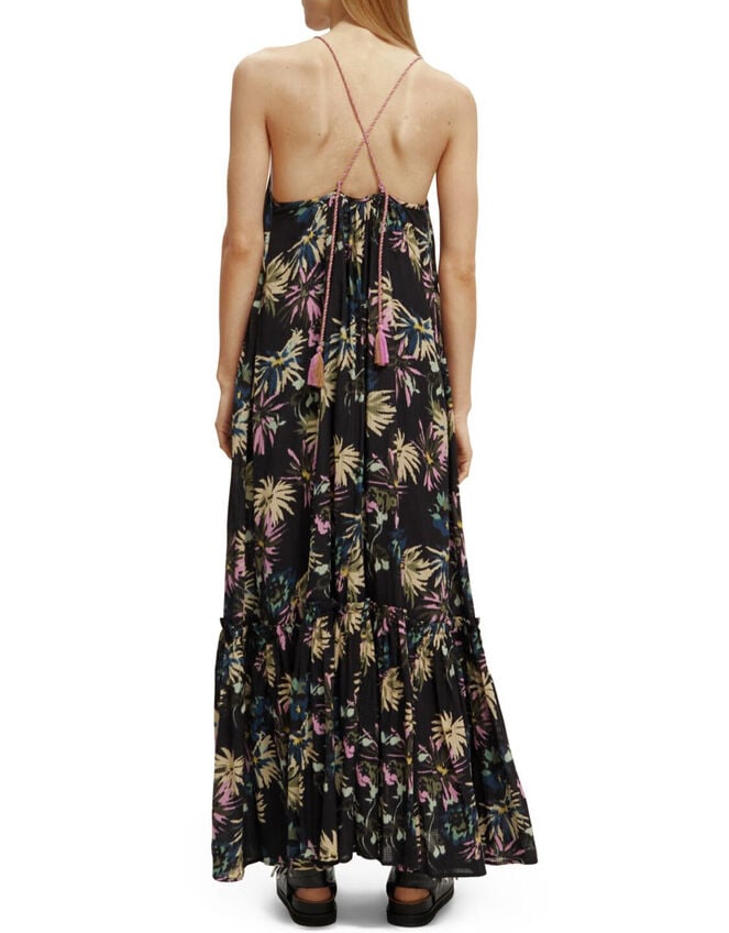 Scotch and Soda Print Tiered Maxi Dress Regular Length, Black (BLACK), large