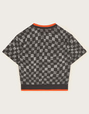 Short Sleeve Checkerboard T-Shirt, Black (BLACK), large