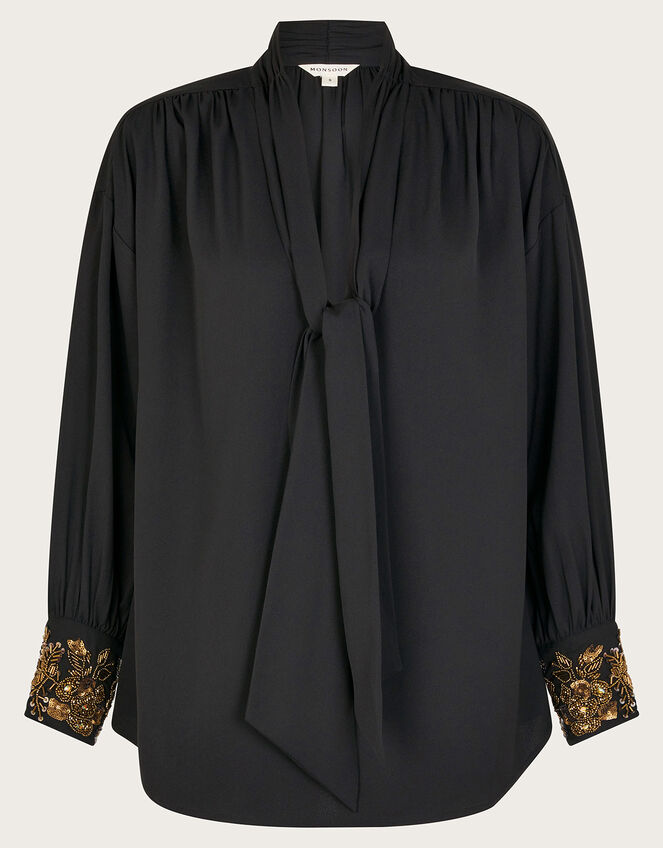 Ann Pussybow Embellished Blouse , Black (BLACK), large