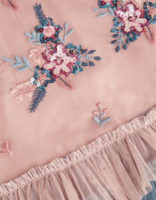 Floral Embellished Tulle Trapeze Dress, Pink (PINK), large