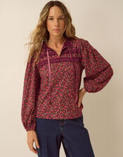 Sophie Floral Print Jersey Top, Red (RED), large