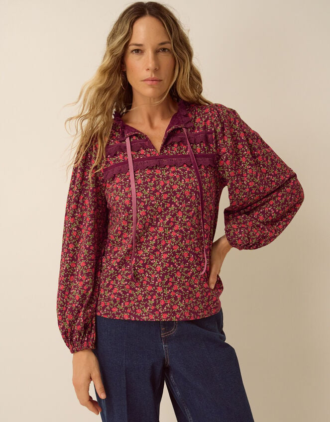 Sophie Floral Print Jersey Top, Red (RED), large
