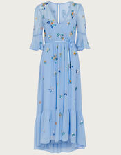 Daniella Embellished Wrap Dress in Recycled Polyester, Blue (BLUE), large