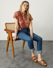 Ikat Floral Print Top, Red (RED), large