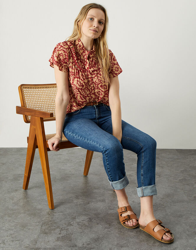 Ikat Floral Print Top, Red (RED), large