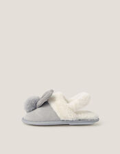 Fluffy Pom Pom Bunny Slippers, Gray (GREY), large
