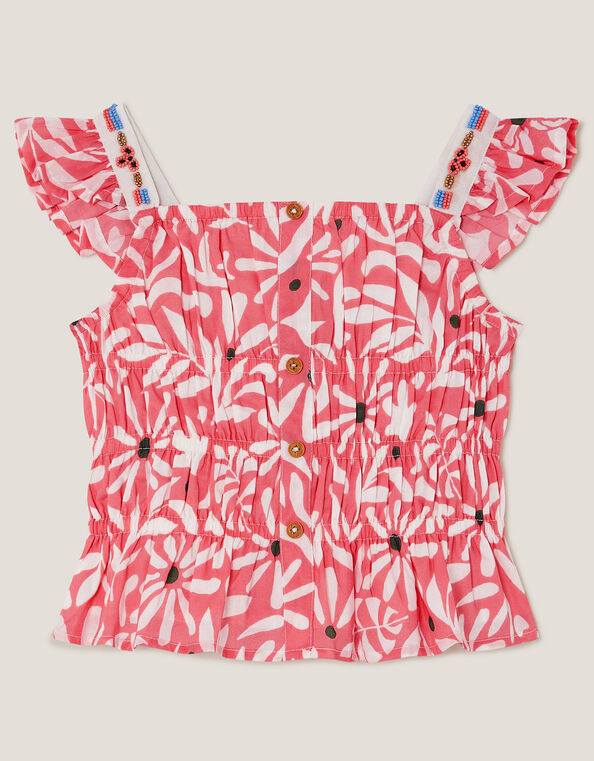 Floral Print Cropped Embellished Blouse, Multi (MULTI), large