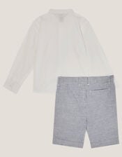 Pintuck Shirt and Stripe Shorts Set, Blue (BLUE), large