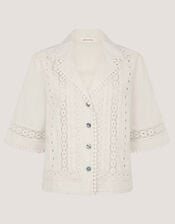 Irina Lace Trim Shirt, White (WHITE), large
