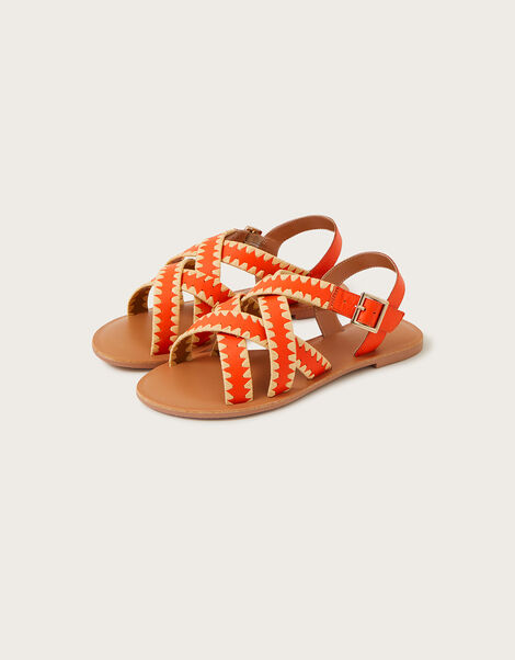 Criss-Cross Flat Sandals Orange, Orange (ORANGE), large