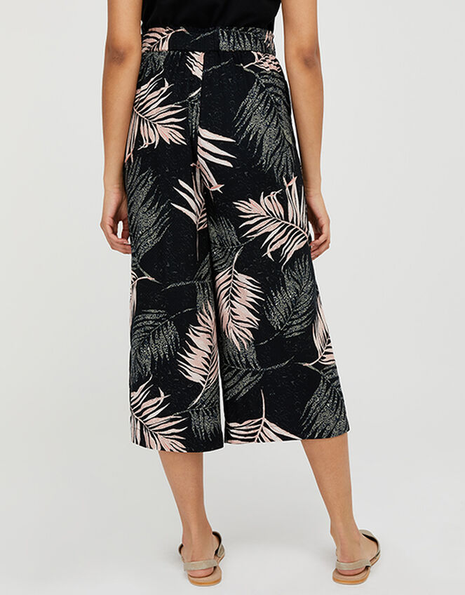 Palm Print Culottes in Recycled Fabric, Black (BLACK), large