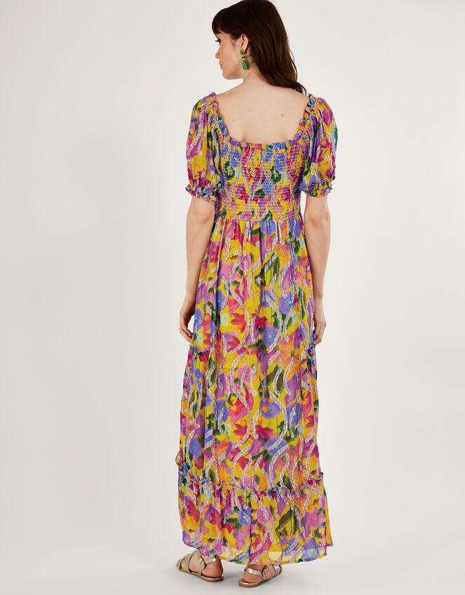 Suzannah Metallic Print Maxi Dress, Yellow (YELLOW), large