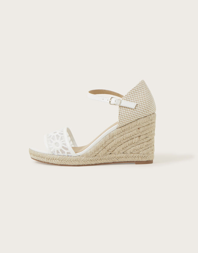 Cutwork Wedge Sandals, White (WHITE), large