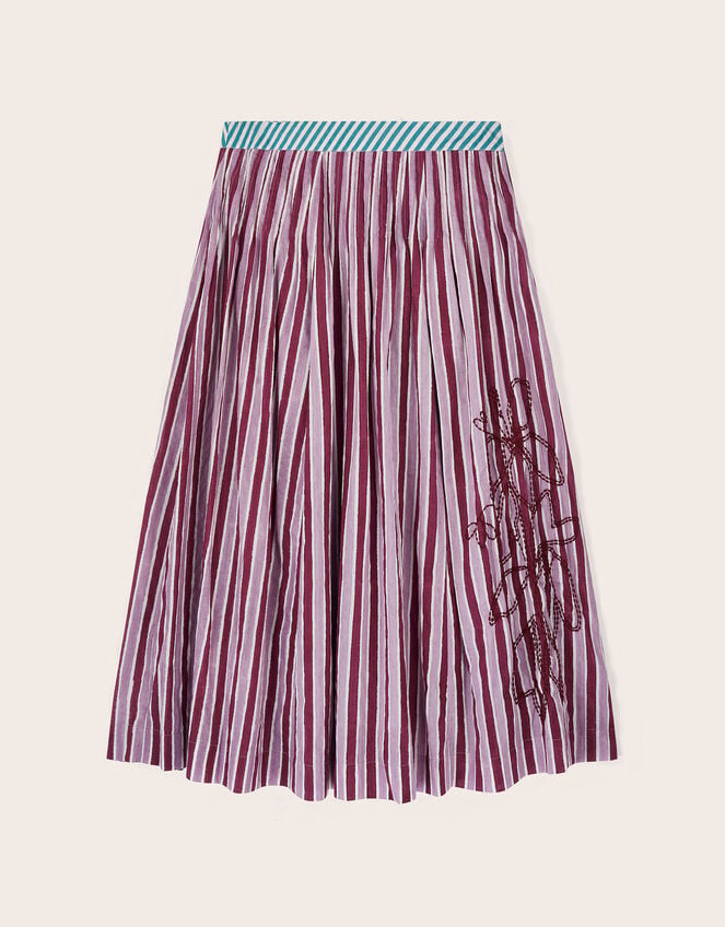 East Vika Hand-Woodblock Stripe Maxi Skirt, Red (BERRY), large