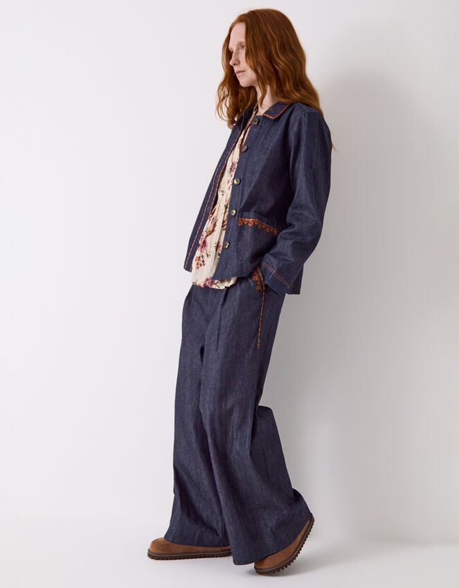 East Jayla Embroidered Denim Shirt Jacket, Blue (NAVY), large