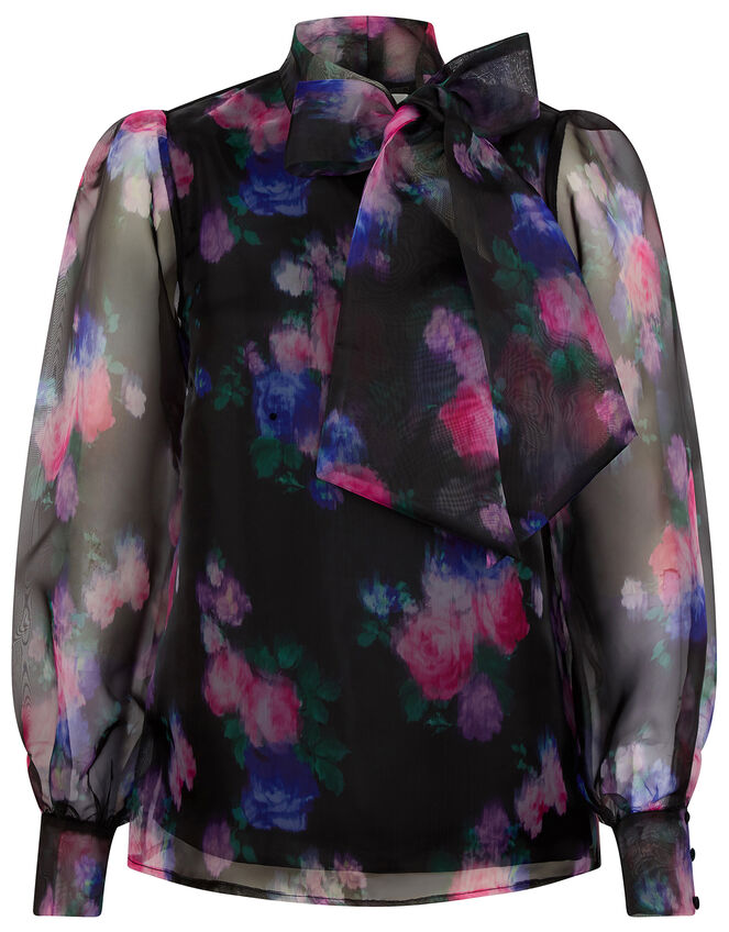 Rylee Floral Organza Blouse, Black (BLACK), large