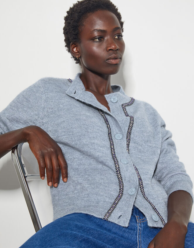 Tate Gemstone Trim Cardigan, Blue (PALE BLUE), large
