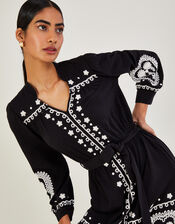 Embroidered Jersey Shirt Dress in Sustainable Cotton, Black (BLACK), large