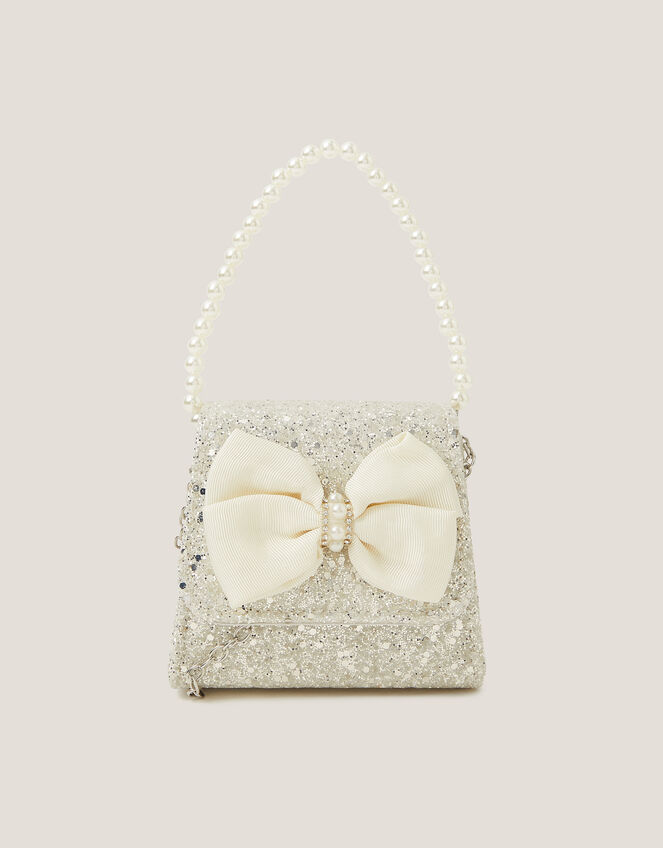 Glitter Pearl Bow Handbag, , large