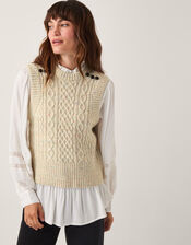 Carly Cable Knit Vest, Gray (LIGHT GREY), large