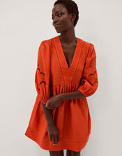 Noelle Embroidered Mini Dress, Orange (ORANGE), large