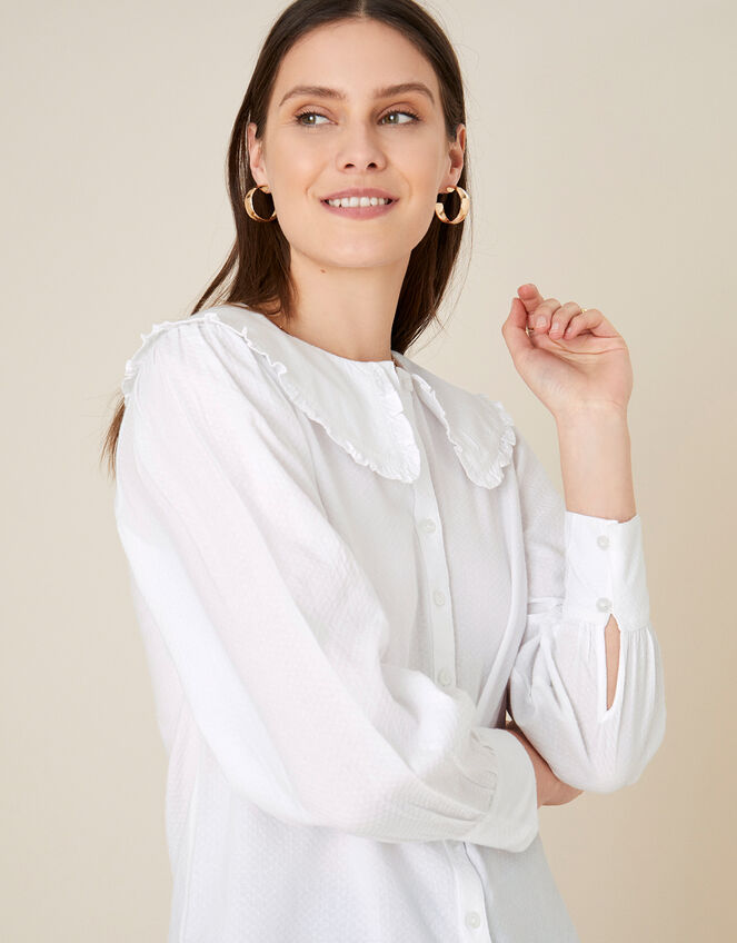 Dobby Collar Blouse , White (WHITE), large