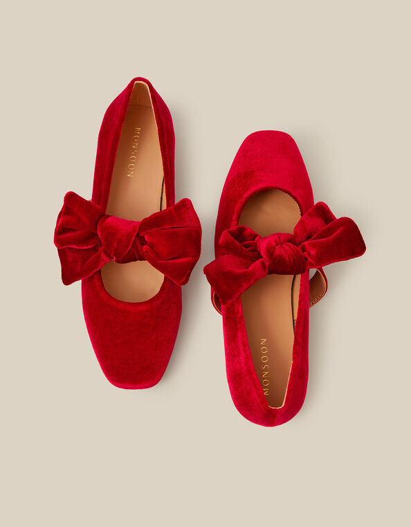 Jolie Velvet Mary Jane Ballet Flats, Red (RED), large