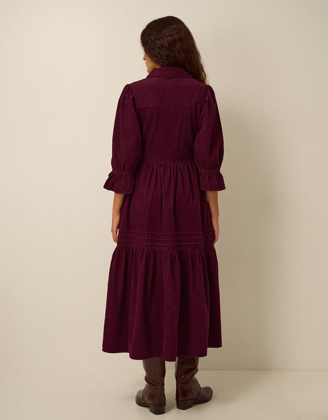 Winnie Corduroy Midi Shirt Dress, Red (BURGUNDY), large