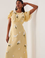 Delilah Appliqué Floral Midi Dress, Yellow (YELLOW), large