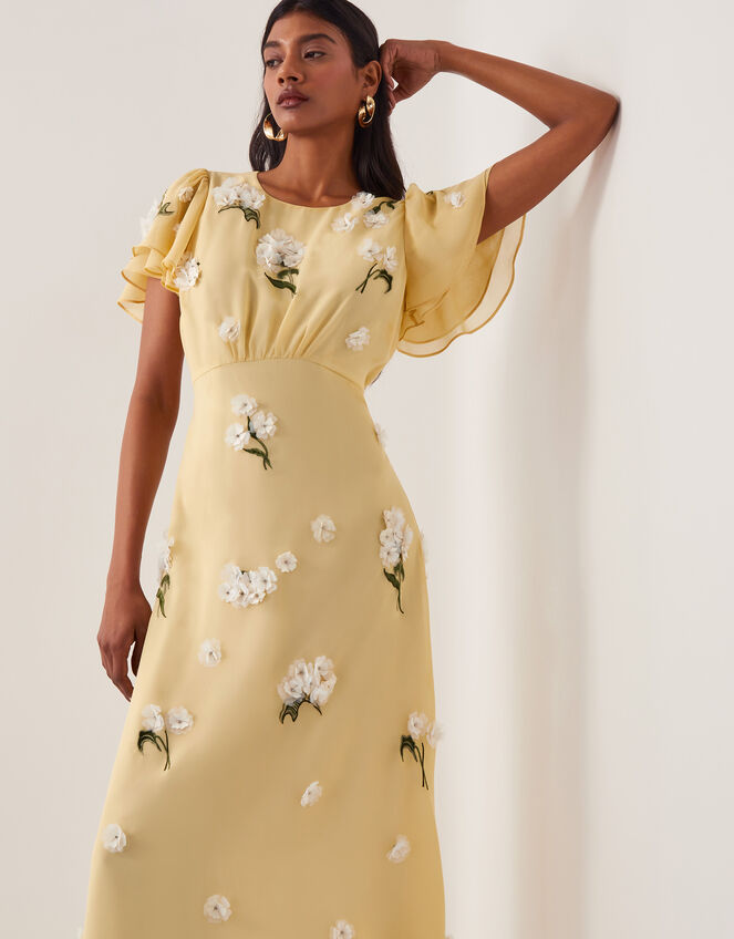 Delilah Appliqué Floral Midi Dress, Yellow (YELLOW), large
