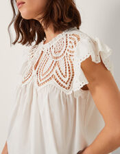 Zadie Broderie Frill Top, White (WHITE), large