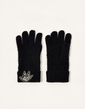 Embellished Cuff Knit Gloves, , large