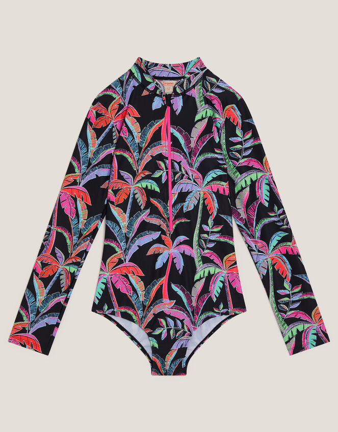 Tropical UPF50+ Long Sleeve Swimsuit, Black (BLACK), large