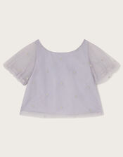 Nicola Embroidered Puff Sleeve Top, Purple (LILAC), large