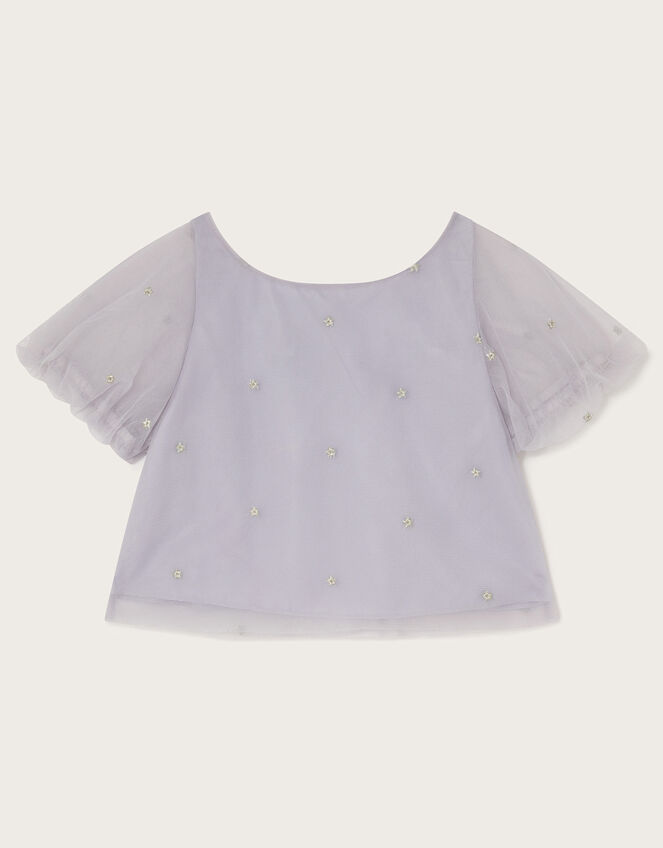 Nicola Embroidered Puff Sleeve Top, Purple (LILAC), large