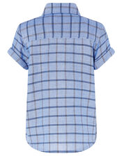 Check Short Sleeve Shirt in Pure Cotton, Blue (BLUE), large