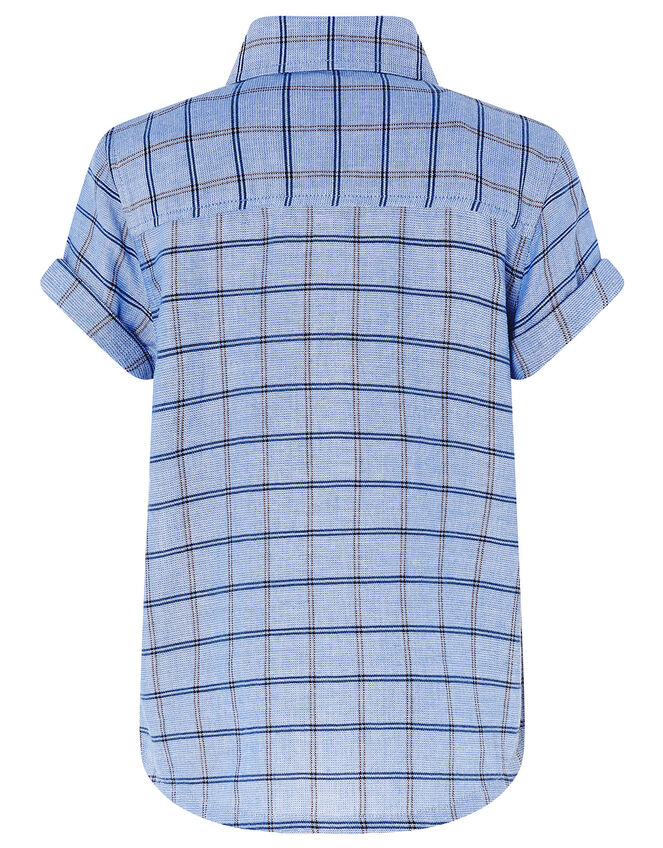 Check Short Sleeve Shirt in Pure Cotton, Blue (BLUE), large