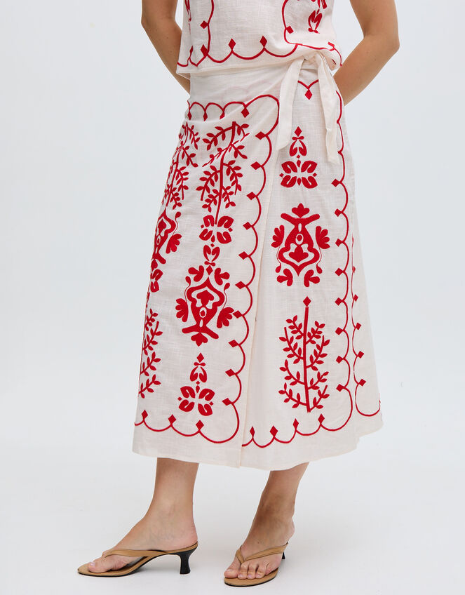 Raffya Freya Embroidered Midi Wrap Skirt, Multi (MULTI), large