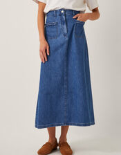 Martha Plait Denim Midi Skirt, Blue (DENIM BLUE), large