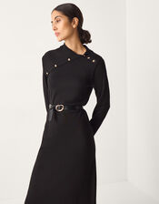 Cate Button Collar Midi Sweater Dress, Black (BLACK), large