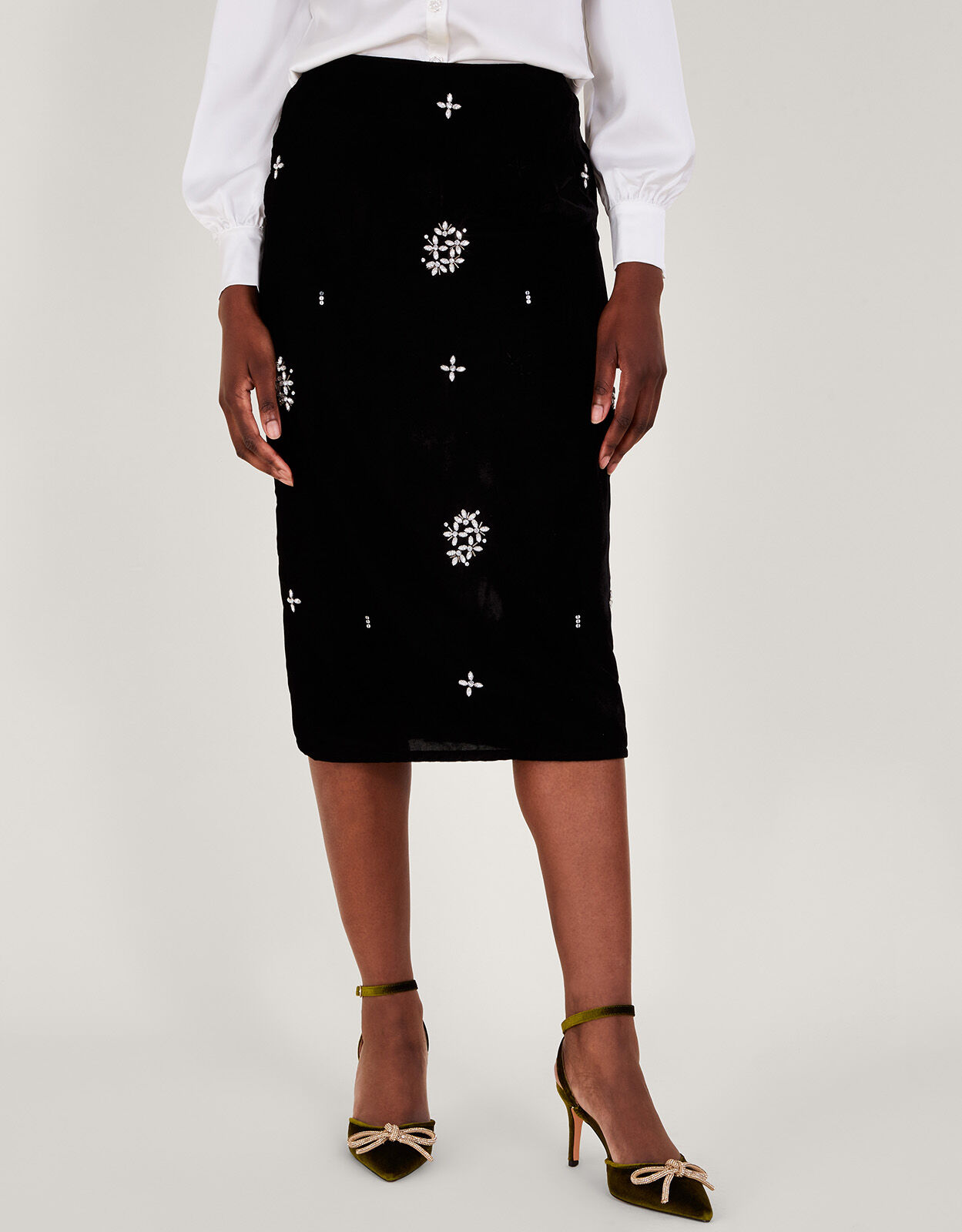 Embellished midi pencil skirt online